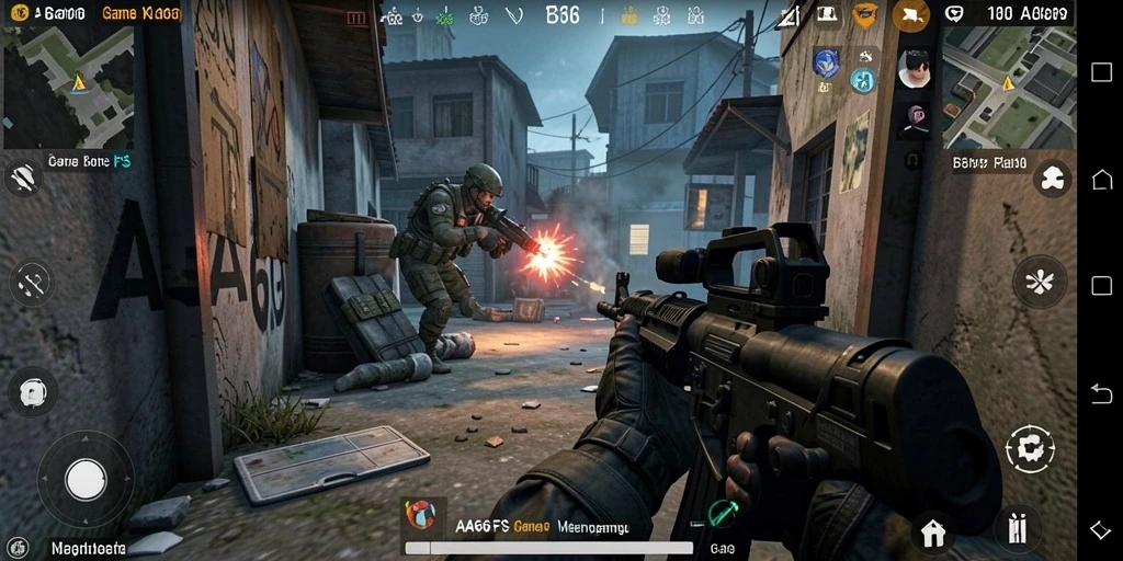 Screenshot gameplay AA666 menampilkan aksi tembak-menembak yang mendebarkan.