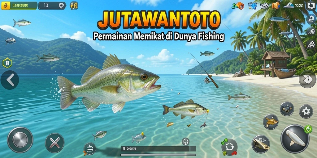 Tampilan grafis memukau dari gameplay JUTAWANTOTO yang menampilkan aktivitas memancing.