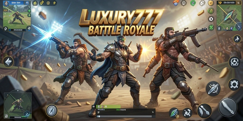 Tampilan gameplay LUXURY777 yang menegangkan dan seru dalam mode Battle Royale.