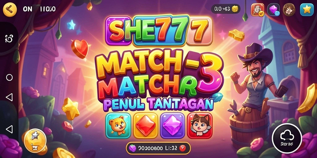 Tampilan gameplay seru dari SHE777 di level Match-3.