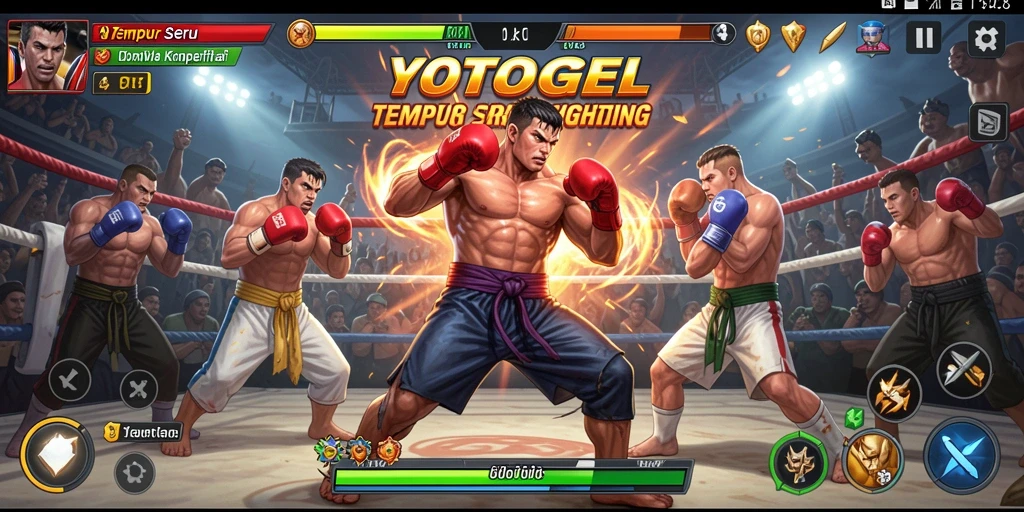 Screenshot gameplay YOTOGEL yang menampilkan pertarungan epik di arena.